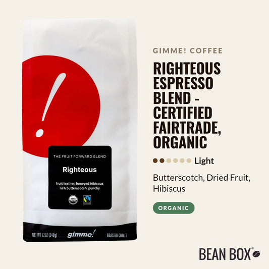 Righteous Espresso Blend - Certified Fairtrade, Organic